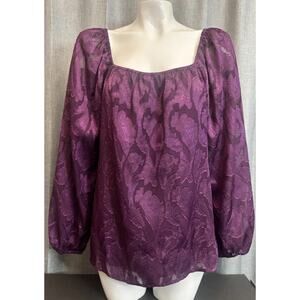 Mason & Belle Blouse Women's Size Large Purple Floral Shiny Long Sleeve NEW